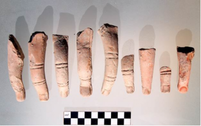 Various life-size terra cotta fingers